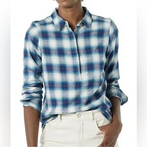 Goodthreads Women Flannel Long-Sleeve Relaxed Fit Half Placket Popover Shirt